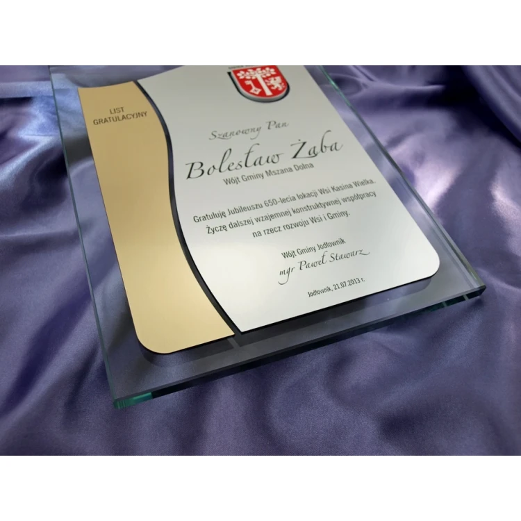 GLASS DIPLOMA with COAT OF ARMS or any logo - DSZ026 - vertical