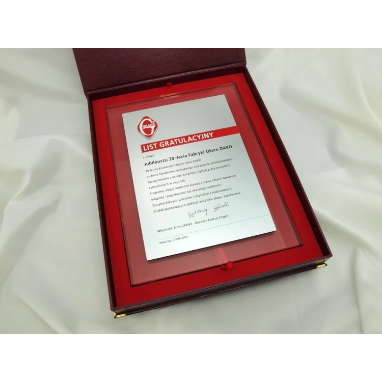 GLASS DIPLOMA - CONGRATULATORY LETTER - DSZ034 - vertical