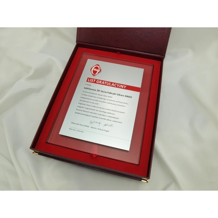 GLASS DIPLOMA - CONGRATULATORY LETTER - DSZ034 - vertical