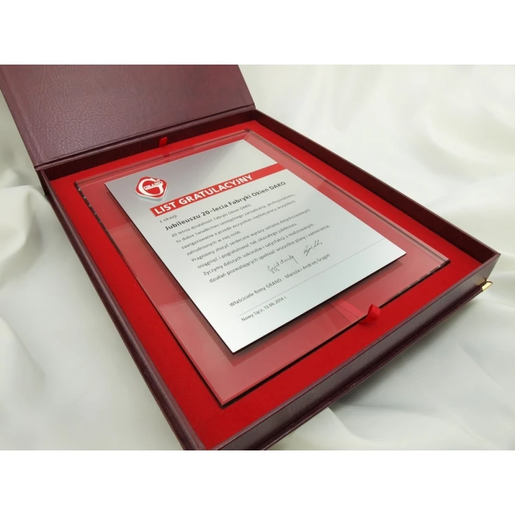 GLASS DIPLOMA - CONGRATULATORY LETTER - DSZ034 - vertical