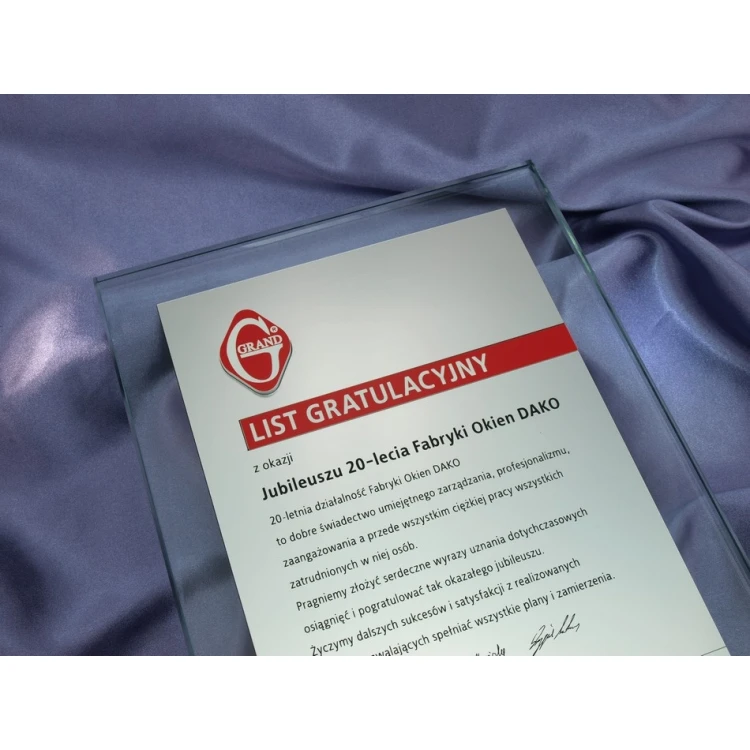 GLASS DIPLOMA - CONGRATULATORY LETTER - DSZ034 - vertical