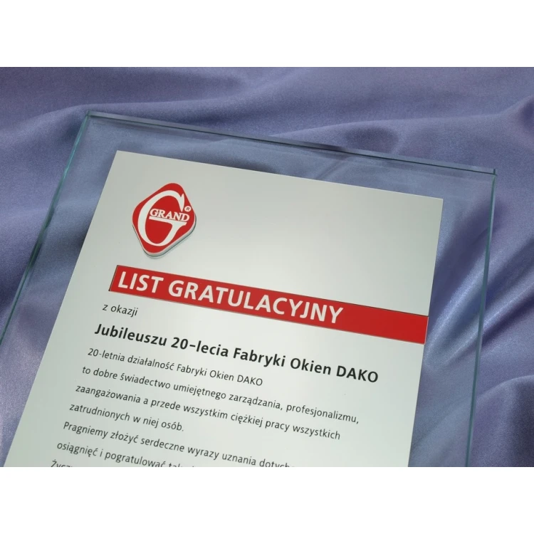 GLASS DIPLOMA - CONGRATULATORY LETTER - DSZ034 - vertical
