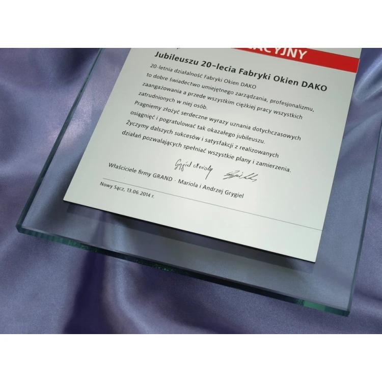 GLASS DIPLOMA - CONGRATULATORY LETTER - DSZ034 - vertical