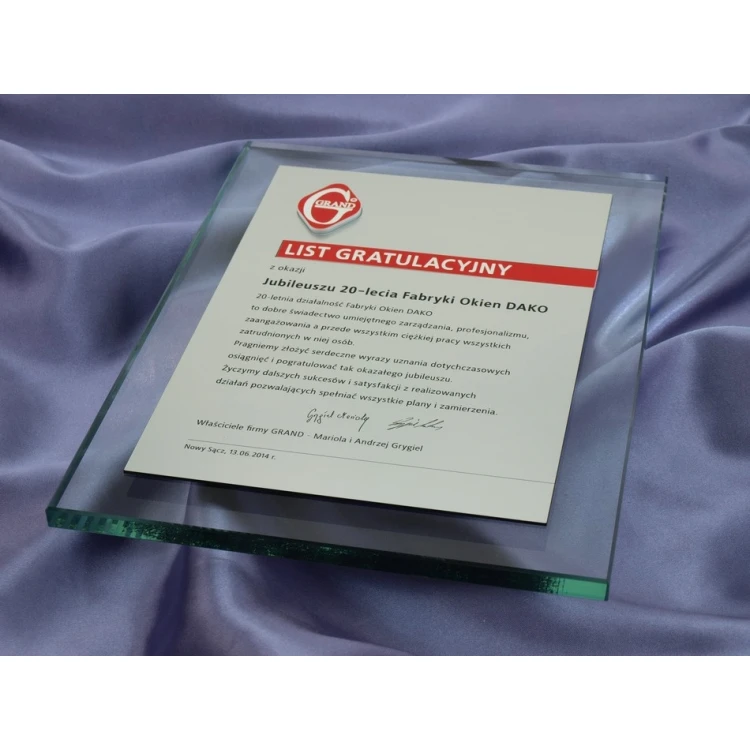 GLASS DIPLOMA - CONGRATULATORY LETTER - DSZ034 - vertical