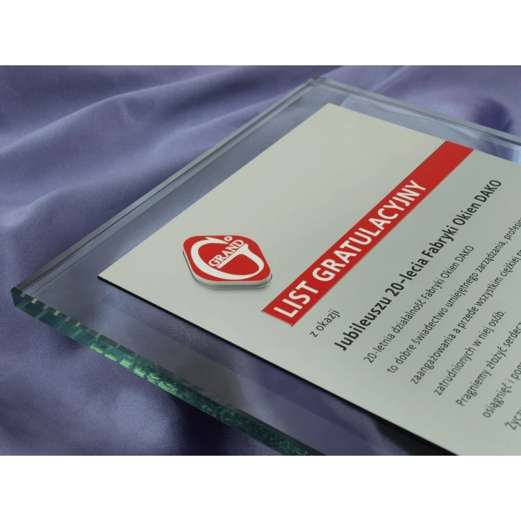 GLASS DIPLOMA - CONGRATULATORY LETTER - DSZ034 - vertical