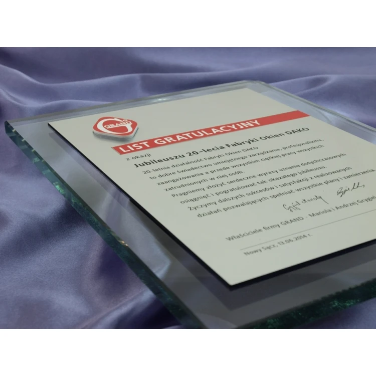 GLASS DIPLOMA - CONGRATULATORY LETTER - DSZ034 - vertical