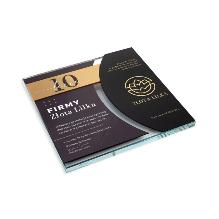 Glass Diploma - Company Anniversary - Square - Colorful UV Print - DUV079