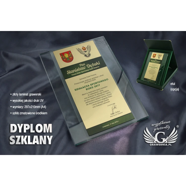Glass Diploma - Appreciation for Cooperation - UV Print - DUV026