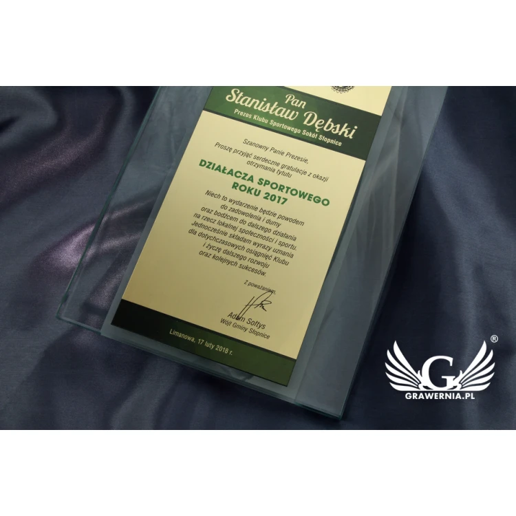 Glass Diploma - Appreciation for Cooperation - UV Print - DUV026