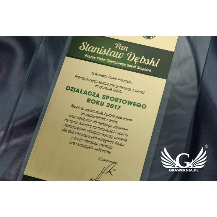 Glass Diploma - Appreciation for Cooperation - UV Print - DUV026