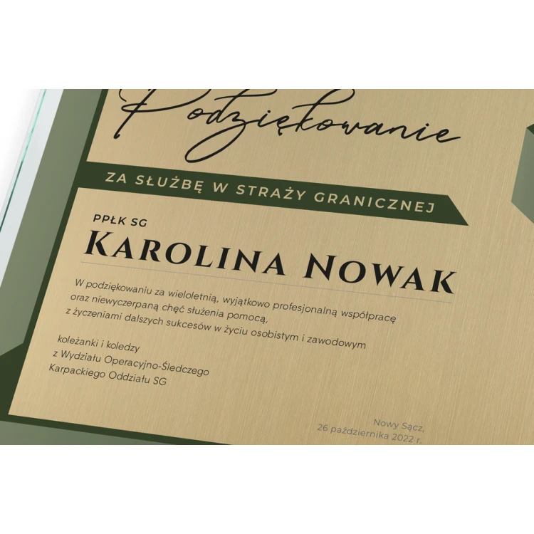 Glass Diploma - Appreciation for Service in the Border Guard - Horizontal - Colorful UV Print - DUV071