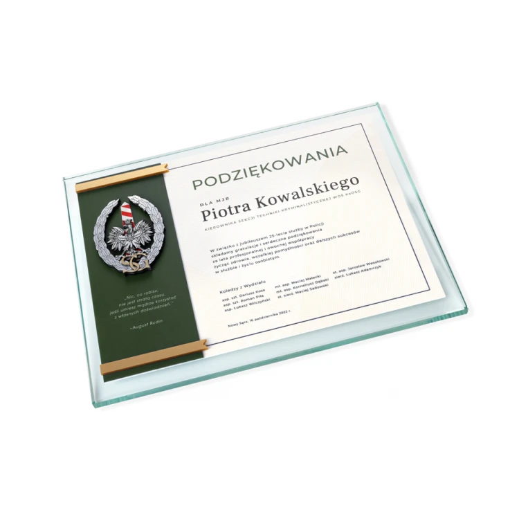 Glass Diploma - Appreciation for Work in the Border Guard - Horizontal - Colorful UV Print - DUV073
