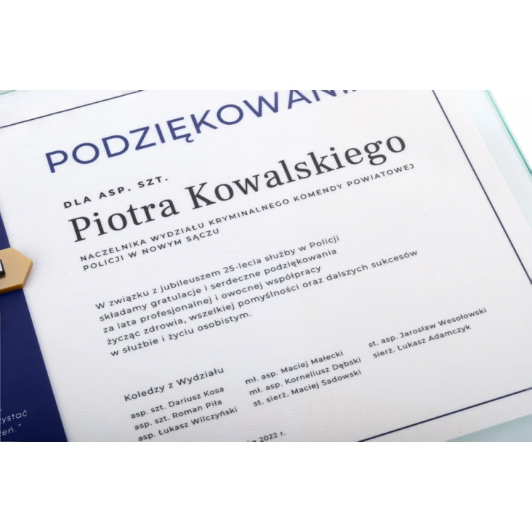 Glass Diploma - Appreciation for Police Service - Horizontal - Colorful UV Print - DUV074