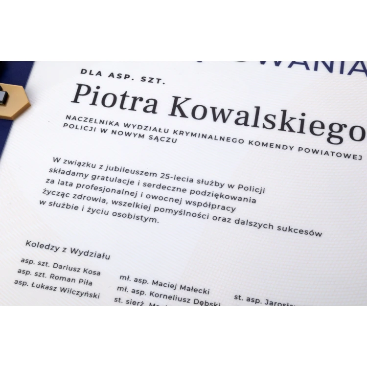 Glass Diploma - Appreciation for Police Service - Horizontal - Colorful UV Print - DUV074