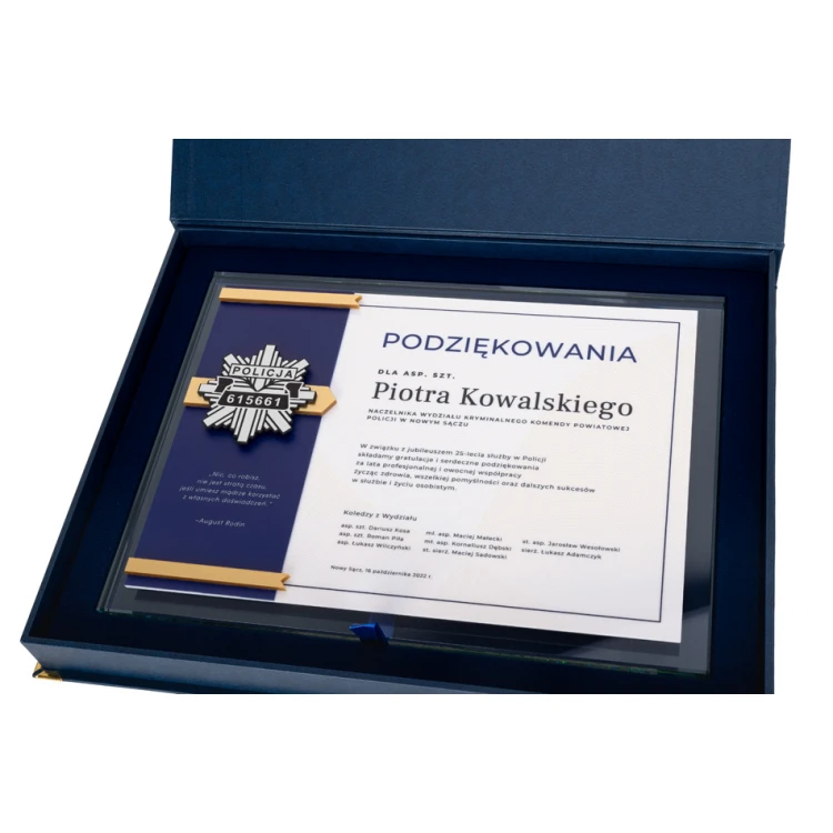Glass Diploma - Appreciation for Police Service - Horizontal - Colorful UV Print - DUV074