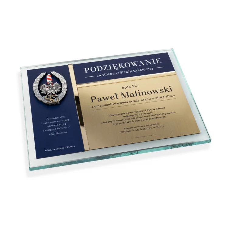 Glass Diploma - Appreciation for Work in the Border Guard - Horizontal - Colorful UV Print - DUV075
