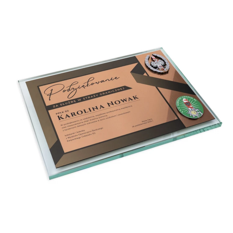 Glass Diploma - Appreciation for Service in the Border Guard - Horizontal - Colorful UV Print - DUV077