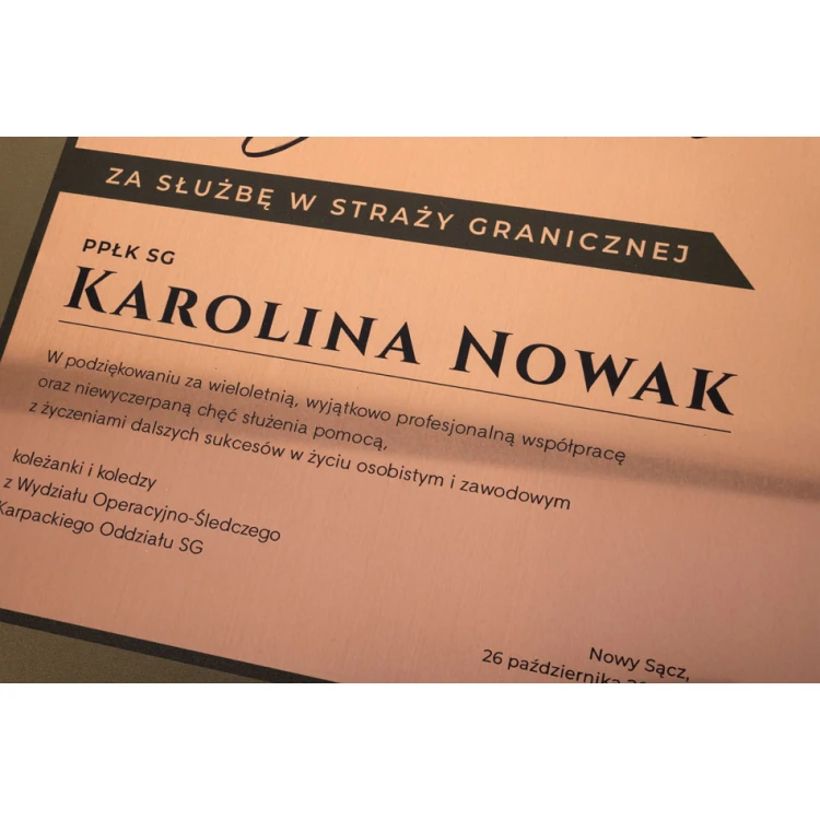 Glass Diploma - Appreciation for Service in the Border Guard - Horizontal - Colorful UV Print - DUV077