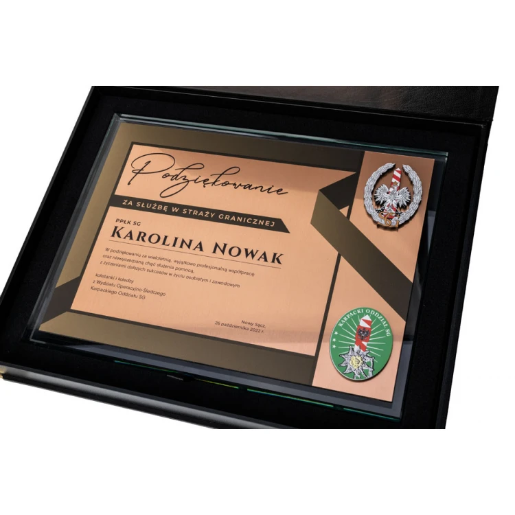 Glass Diploma - Appreciation for Service in the Border Guard - Horizontal - Colorful UV Print - DUV077