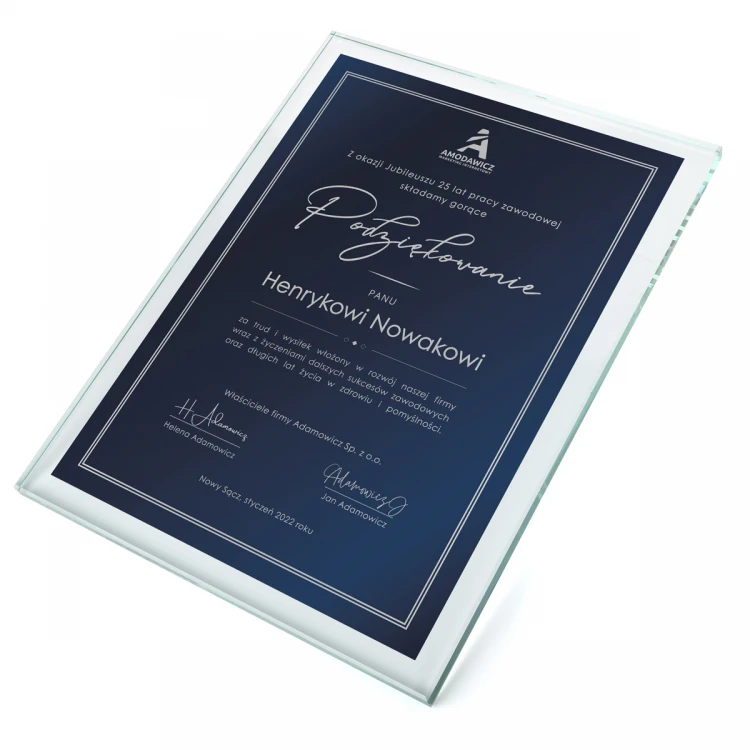 Glass Diploma - Thank You - Vertical - Colorful UV Print - DUV068