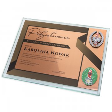 Glass Diploma - Appreciation for Service in the Border Guard - Horizontal - Colorful UV Print - DUV077