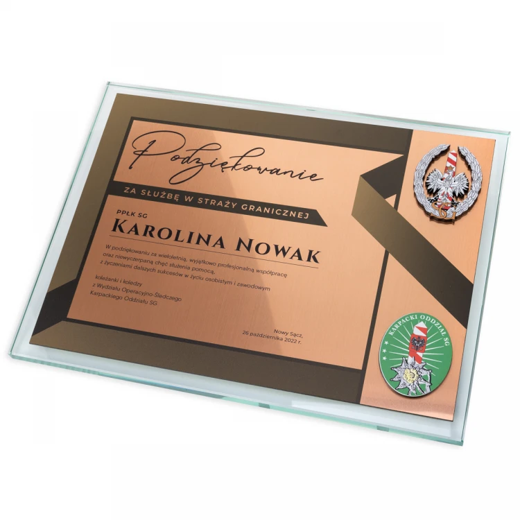 Glass Diploma - Appreciation for Service in the Border Guard - Horizontal - Colorful UV Print - DUV077