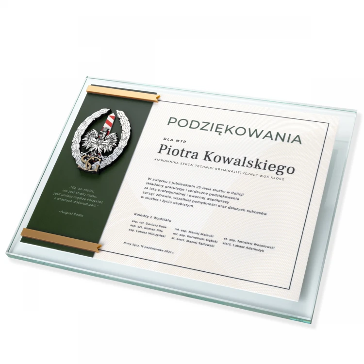 Glass Diploma - Appreciation for Work in the Border Guard - Horizontal - Colorful UV Print - DUV073