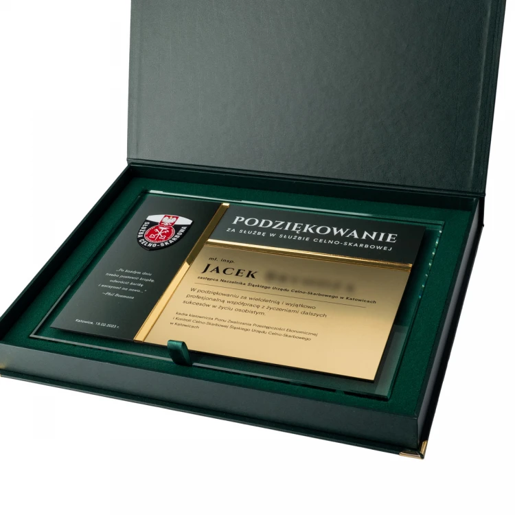 Glass Diploma - Appreciation for Work in the Customs and Tax Service - Horizontal - Colorful UV Print - DUV089