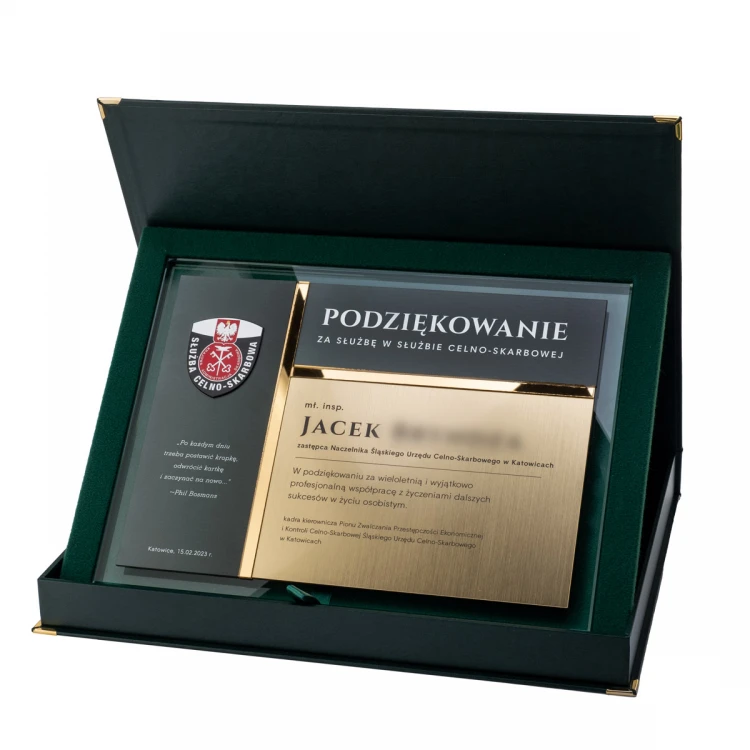Glass Diploma - Appreciation for Work in the Customs and Tax Service - Horizontal - Colorful UV Print - DUV089