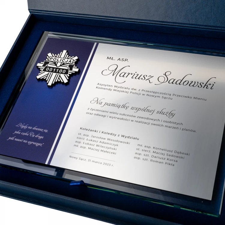 Glass Diploma - Appreciation for Police Service - Horizontal - UV Print and Engraving - DUV090