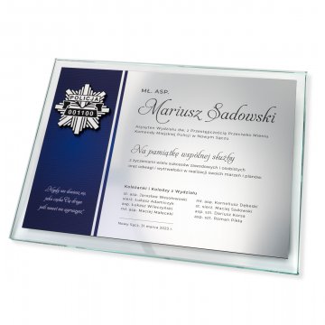 Glass Diploma - Appreciation for Police Service - Horizontal - UV Print and Engraving - DUV090