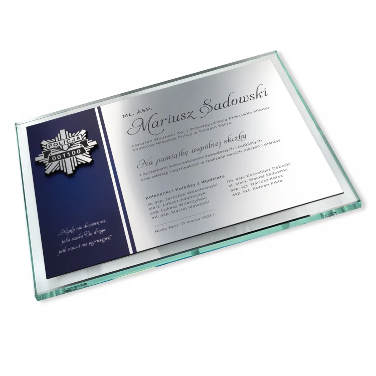 Glass Diploma - Appreciation for Police Service - Horizontal - UV Print and Engraving - DUV090