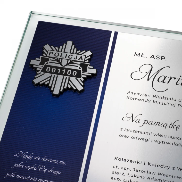 Glass Diploma - Appreciation for Police Service - Horizontal - UV Print and Engraving - DUV090