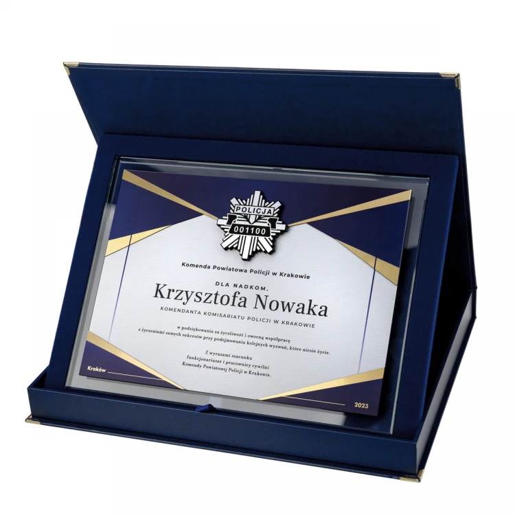 Glass Diploma - Appreciation for Police Service - Horizontal - Colorful UV Print - DUV091