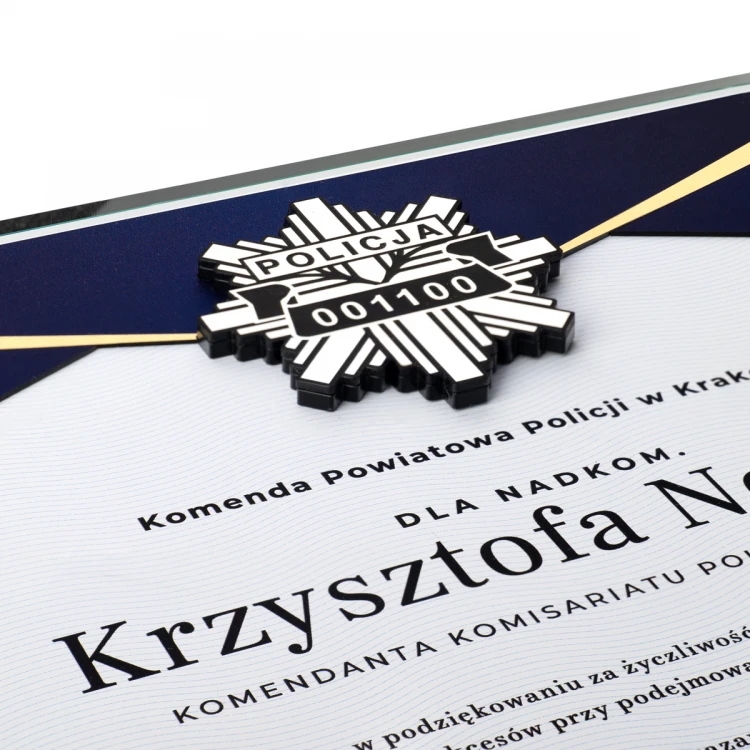 Glass Diploma - Appreciation for Police Service - Horizontal - Colorful UV Print - DUV091