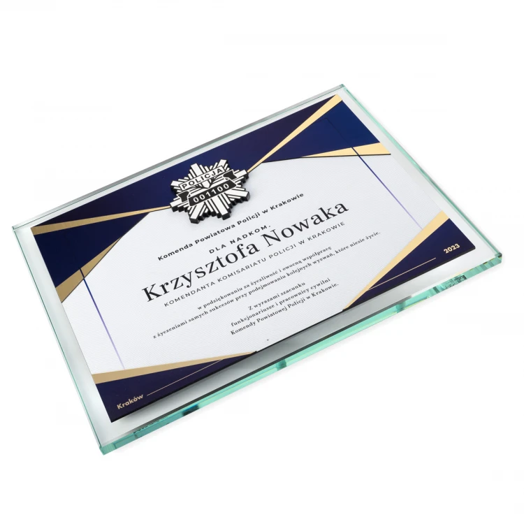 Glass Diploma - Appreciation for Police Service - Horizontal - Colorful UV Print - DUV091