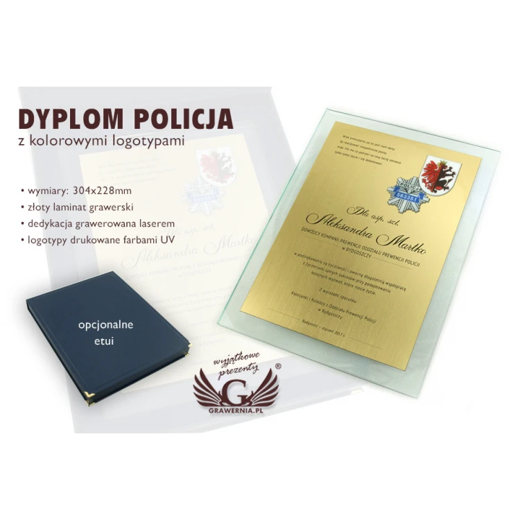 GLASS DIPLOMA POLICE - DSZ050 - vertical - two colored logos