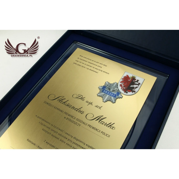 GLASS DIPLOMA POLICE - DSZ050 - vertical - two colored logos