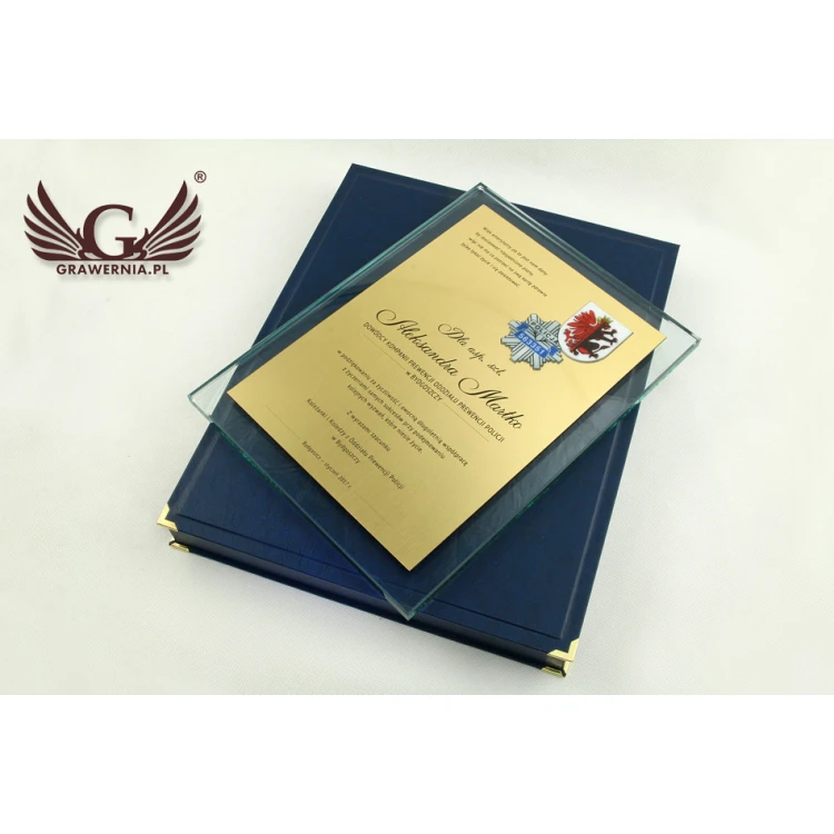GLASS DIPLOMA POLICE - DSZ050 - vertical - two colored logos