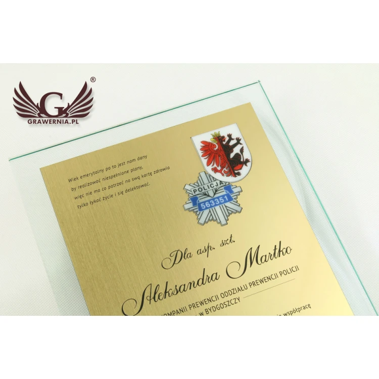 GLASS DIPLOMA POLICE - DSZ050 - vertical - two colored logos