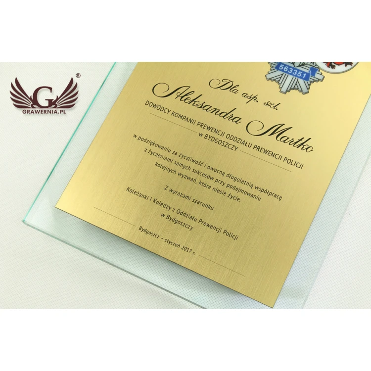 GLASS DIPLOMA POLICE - DSZ050 - vertical - two colored logos