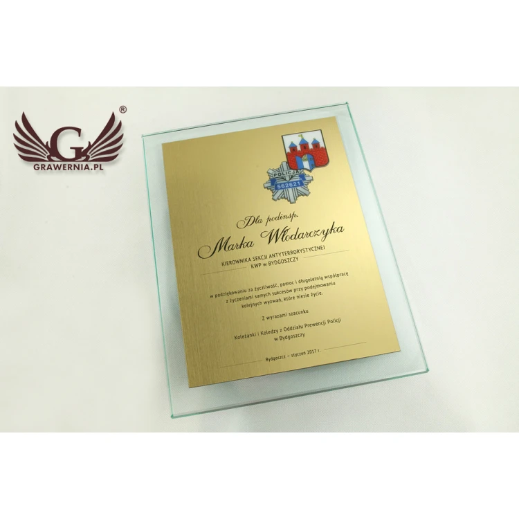 GLASS DIPLOMA POLICE - DSZ050 - vertical - two colored logos