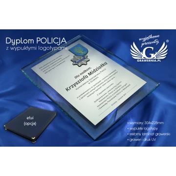 GLASS DIPLOMA POLICE - DSZ030 - vertical - two colored logos