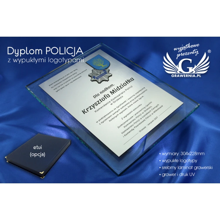 GLASS DIPLOMA POLICE - DSZ030 - vertical - two colored logos