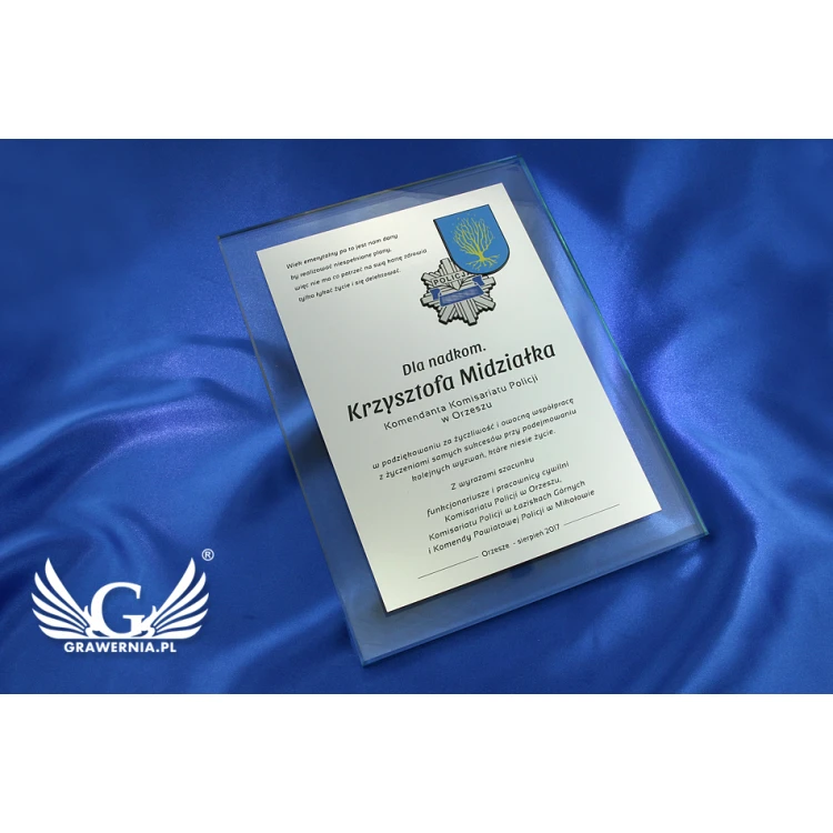 GLASS DIPLOMA POLICE - DSZ030 - vertical - two colored logos