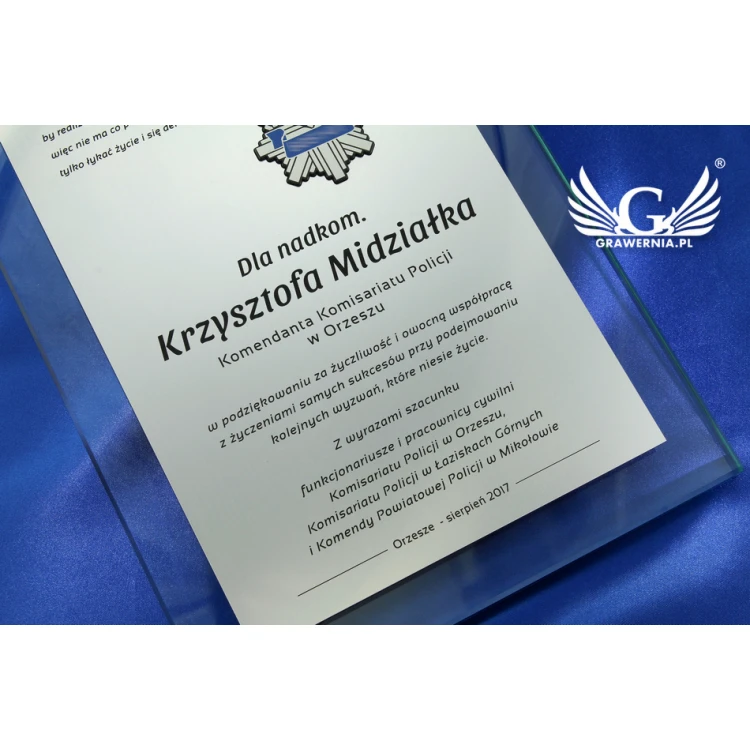 GLASS DIPLOMA POLICE - DSZ030 - vertical - two colored logos