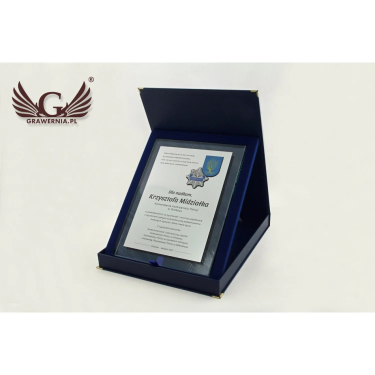 GLASS DIPLOMA POLICE - DSZ030 - vertical - two colored logos