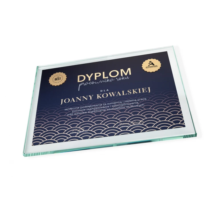 Glass Diploma - Employee of the Year - Horizontal - Colorful UV Print - DUV076