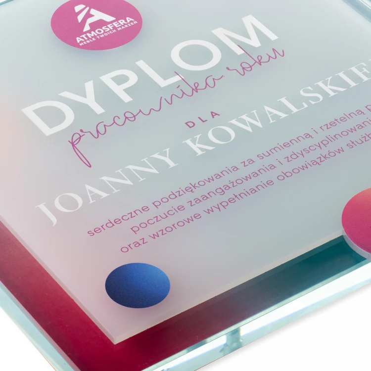 Glass Diploma - Employee of the Year - Square - Colorful UV Print - DUV094