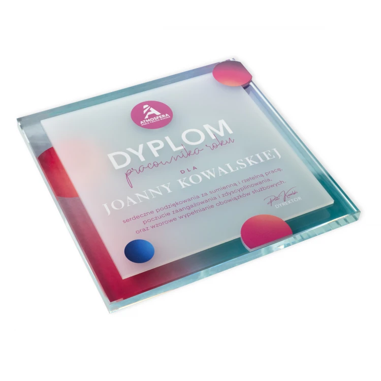 Glass Diploma - Employee of the Year - Square - Colorful UV Print - DUV094